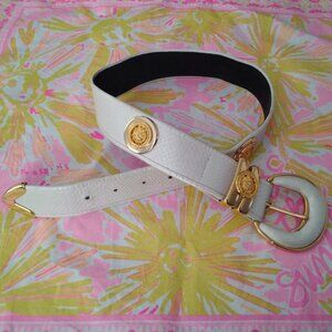 ❤️Vintage Womens ST MAARTEN DALLAS Off White Reptile and Medusa Head Belt SZ 28